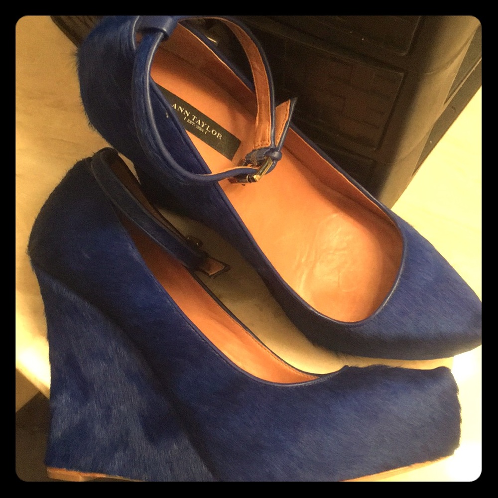 Ann Taylor Cobalt blue pony hair wedges